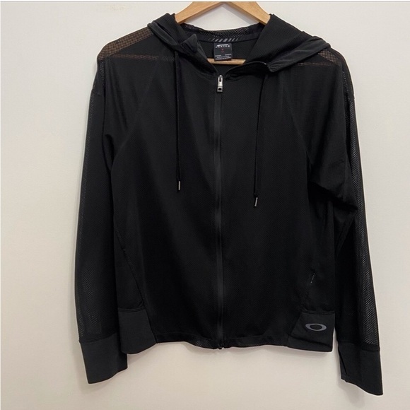 OAKLEY black hoodie zip up athletics shirt in small mesh net material sports - Picture 14 of 14